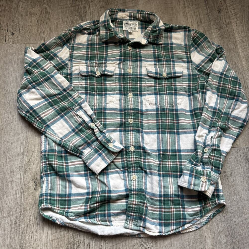 Lucky Brand Men's Green Plaid Flannel Lined Button Down Shirt M Classic American